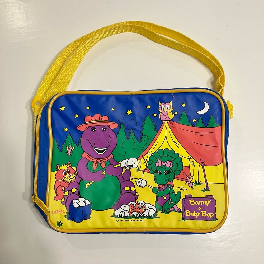VTG THERMOS 1993 Barney & Baby Bop Soft Vinyl Lunchbox w/ Shoulder‎ Strap RARE